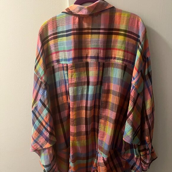 Pilcro Long-Sleeve Mixed Madras Plaid Oversized Buttondown Shirt - 2x - Picture 2 of 2